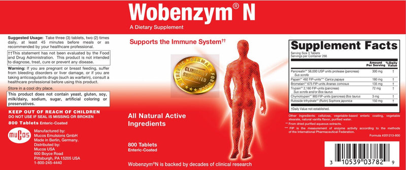 Wobenzym N 800 Tablets by Douglas Labs