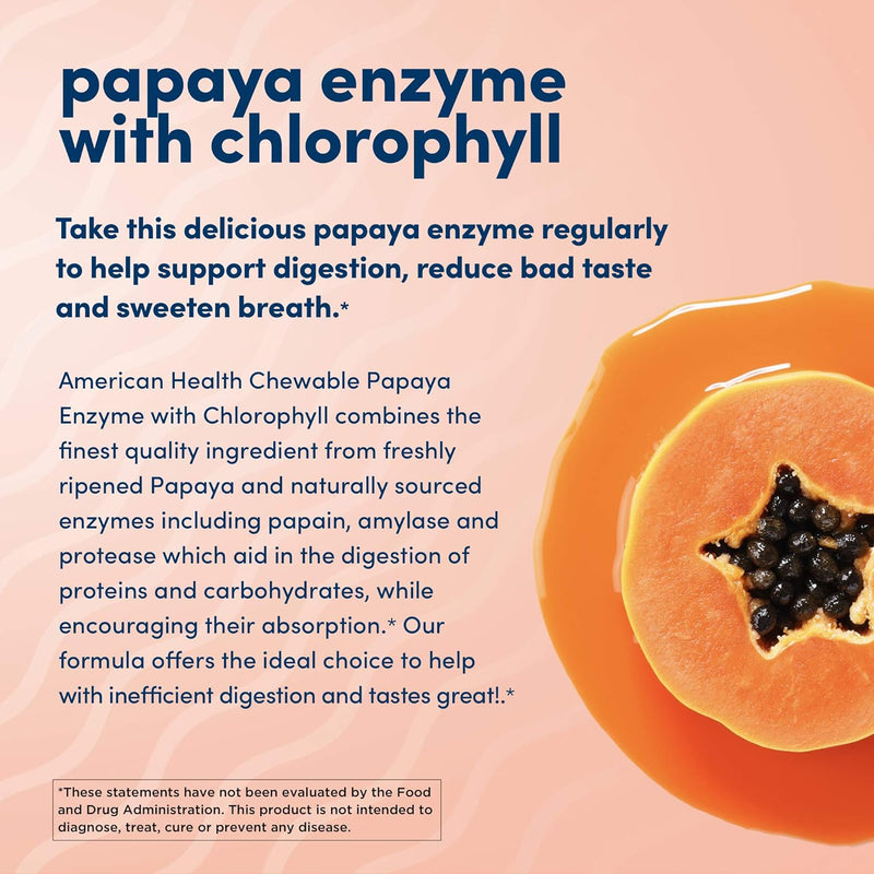 Papaya Enzyme with Chlorophyll 250 Chewable Tabs by American Health