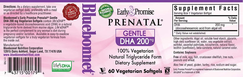 Early Promise Prenatal Gentle DHA 200 mg 60 Softgels, by Bluebonnet