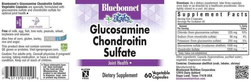Glucosamine Chondroitin Sulfate 60 Vegetables Capsules, by Bluebonnet
