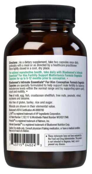 Intimate Essentials For Him Fertility Support Multivitamin Formula 60 Vegetable Capsules, by Bluebonnet