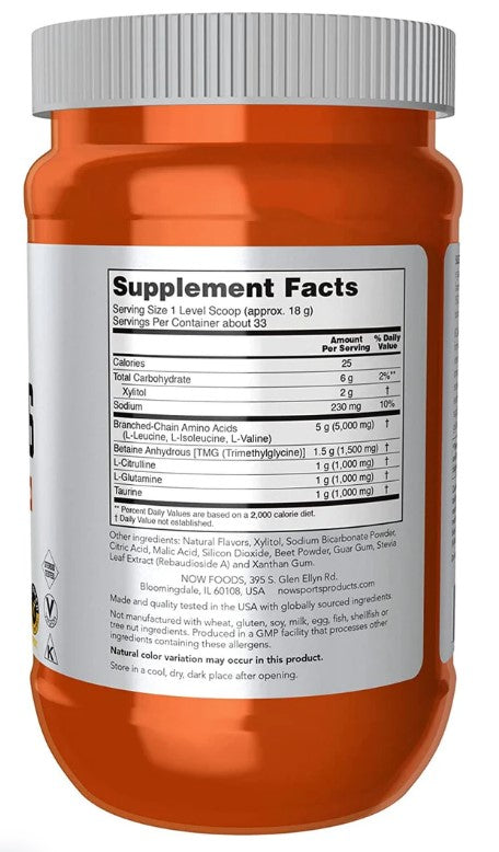 BCAA Big 6 Powder, Watermelon Flavor - 600 g (21.16 oz), by Now Sports