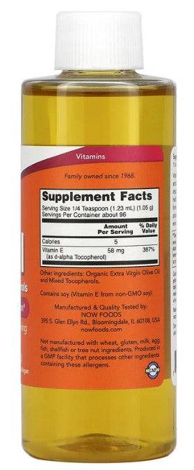 Vitamin E-Oil with Mixed Tocopherols, 4 fl oz (118 ml), by NOW