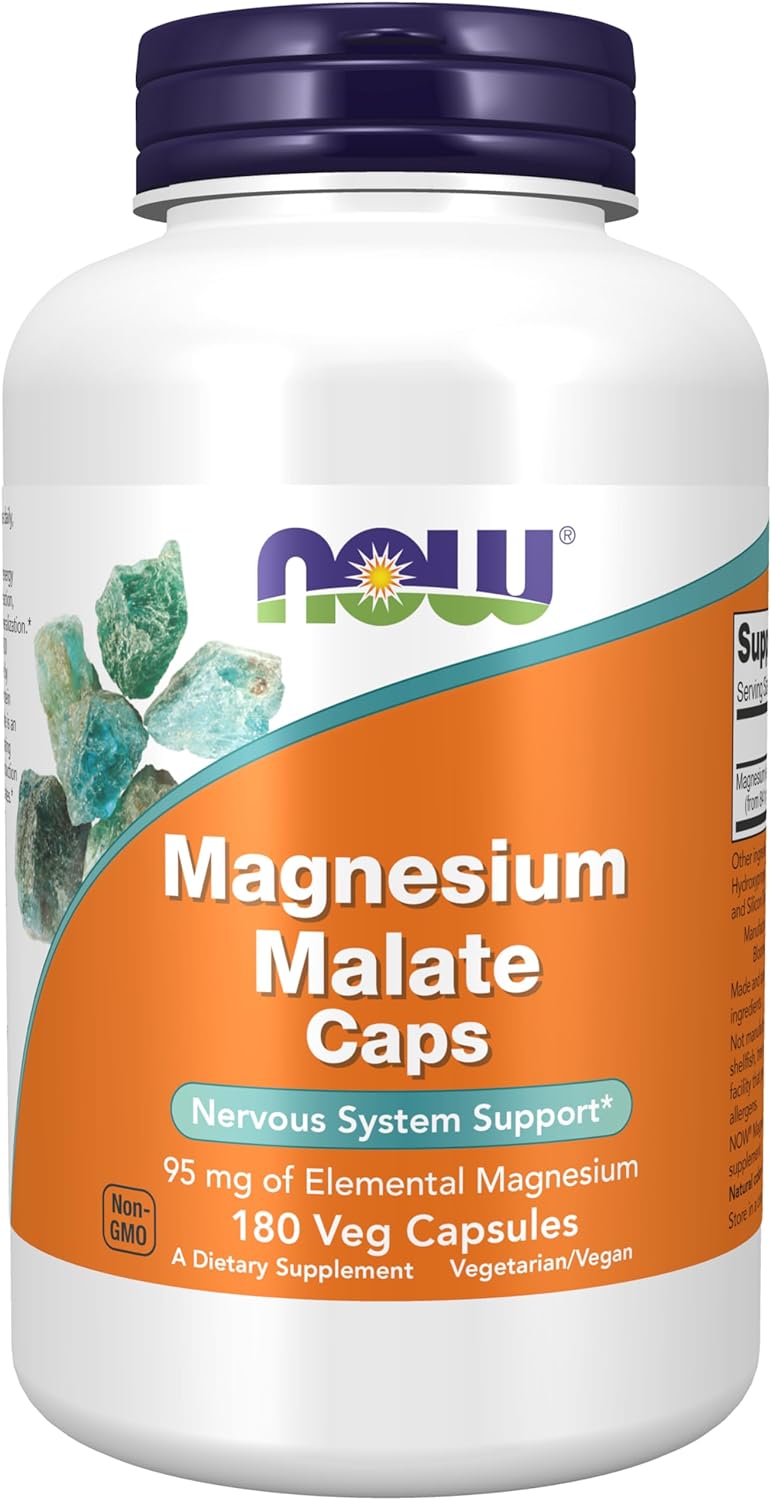 Magnesium Malate Caps - 180 Veg Capsules by NOW