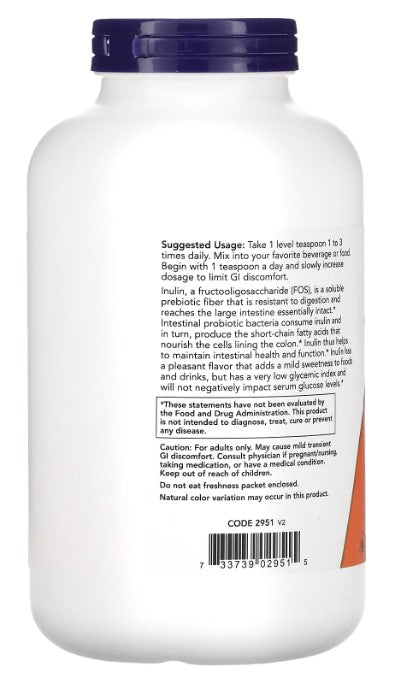Organic Inulin Prebiotic Pure Powder 1 lb (454 g), by NOW