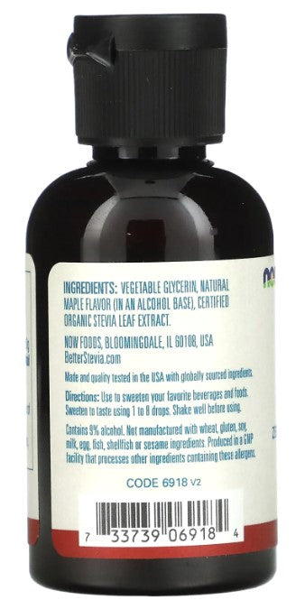 Better Stevia, Zero-Calorie Liquid Sweetener, Maple, 2 fl oz (59 ml), by NOW Foods