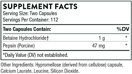 Betaine HCL & Pepsin 225 Capsules, by Thorne