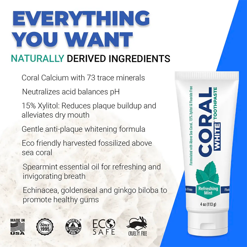 Coral White Fluoride Free Toothpaste Mint (4oz)