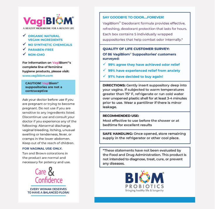 Natural Feminine Deodorant Suppositories - 5 Suppositories, by Biom Probiotics