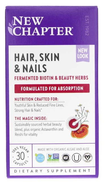 Hair, Skin & Nails: Fermented Biotin & Beauty Herbs 30 Vegan Capsules, by New Chapter