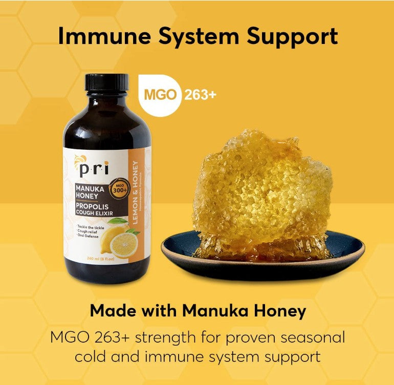 Propolis and Manuka Honey, Lemon & Honey Cough Elixir 240 ml (8 fl oz), by P.R.I