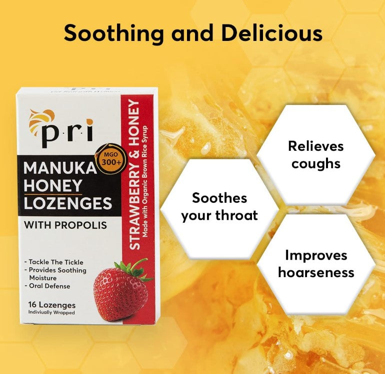 Manuka Honey & Propolis, Strawberry & Honey, Lozenges 16ct, by P.R.I