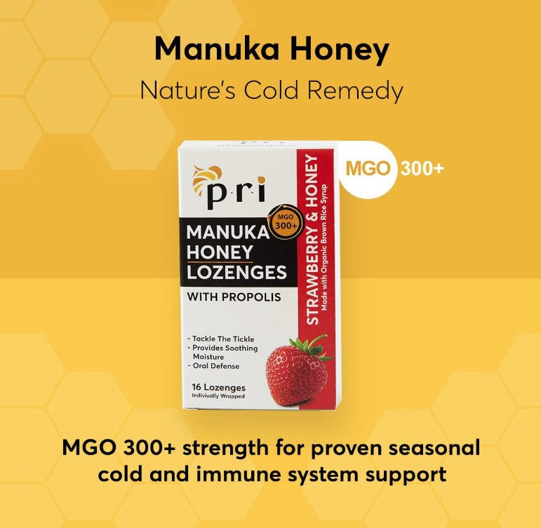 Manuka Honey & Propolis, Strawberry & Honey, Lozenges 16ct, by P.R.I