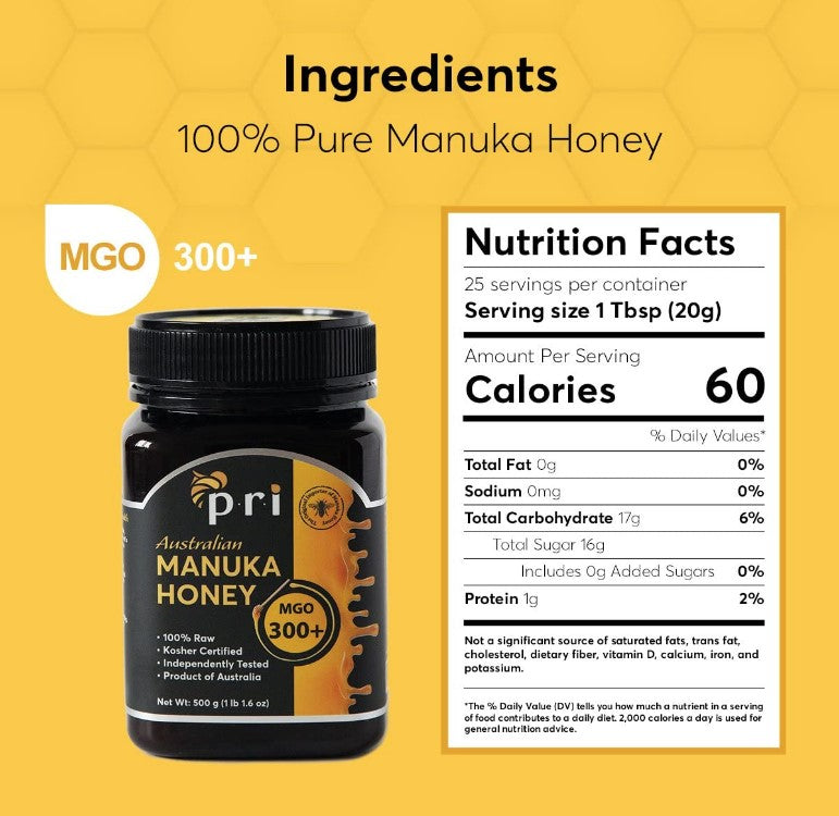 Australian Manuka Honey 300+, 500 g (1lb 1.6 oz), by P.R.I